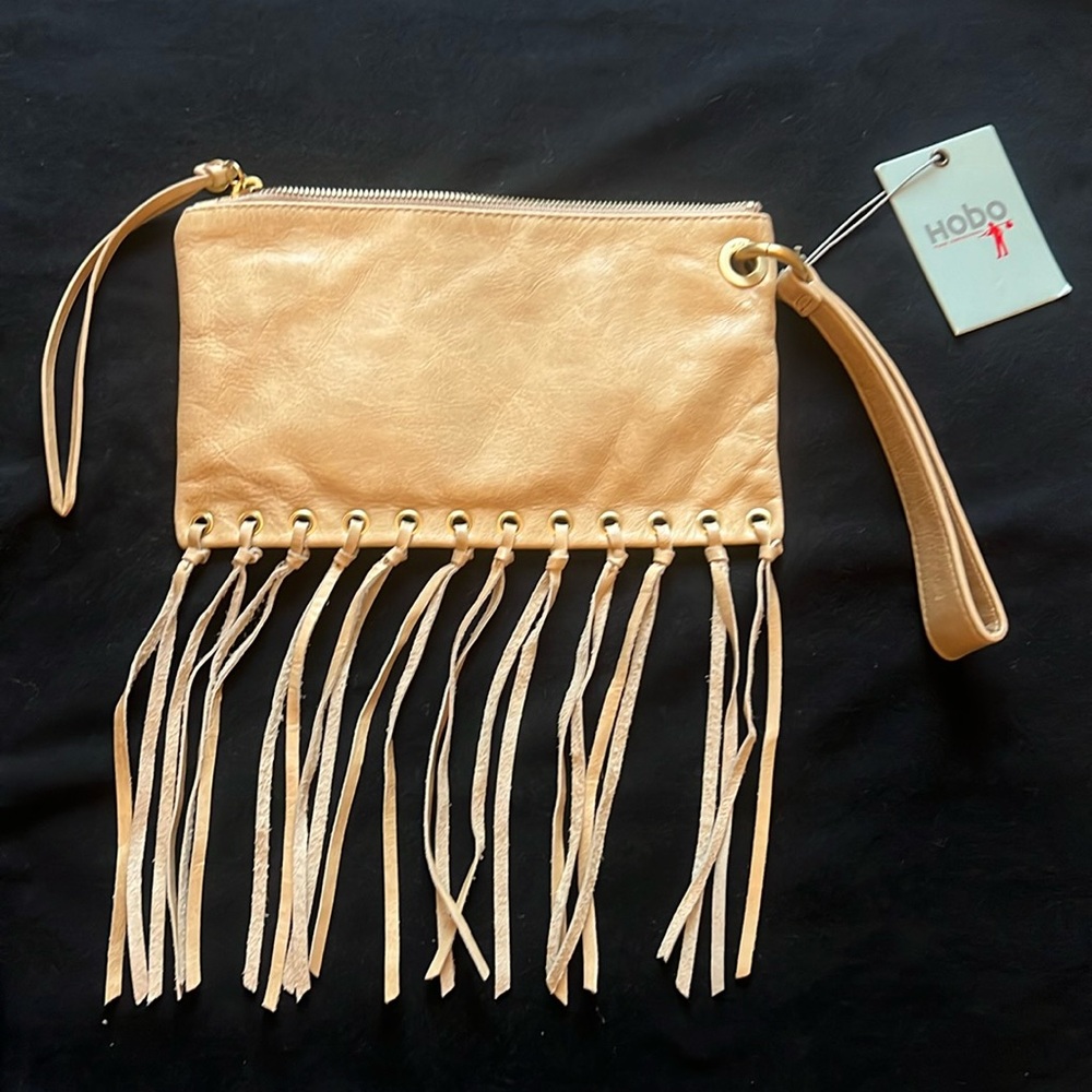 Leather fringe clutch